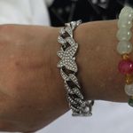 White Gold Filled Pave Cuban Link Chain Bracelet with CZ and Butterfly Silver Photo 7