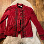 Free People  Maven Pintuck Military Velvet Jacket Size Small Burgundy Red Studded Photo 0