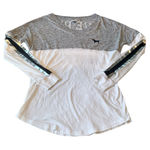 Victoria's Secret Pink XS Bling VNeck Varsity Gray White Oversized Striped‎ Tee Photo 0