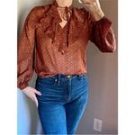 Molly Bracken  western long sleeve sheer tie neck high neck ruffle blouse small Photo 3