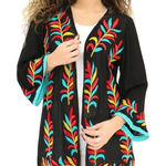 Shoreline 1X Plus Black Sheer Cardigan Coverup Floral Embroidered Beach Boho Photo 0