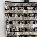 Victoria's Secret black silver sequin striped large tote bag purse zip lined Photo 1