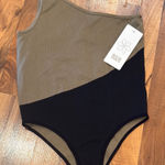 Aura ‎ one shoulder body suit size XL/XXL khaki green and black NWT Photo 0