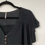Free People  Black Short Sleeve Flutter Blouse Womens XS Boho Henley Oversized Photo 1