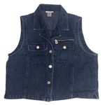 Vintage Denim Vest Womens Size M Blue Pockets Zipper Detail Button Front Taiwan Size M Photo 1