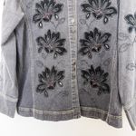 Graff Wear Denim Jacket Women's XL Black Floral Embellished Button Up Casual Gray Photo 2