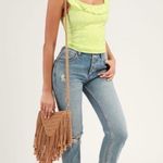 Free People Green Satin Floral Ruffle Top Photo 2