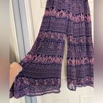 Wide Leg Pull On Harem Pants With Bird & Elephant Boho Hippie Print Blue Photo 2