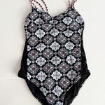 Hula Honey [] Black Gypsy Deco Lace Geometric Print One Piece Swimsuit Sz Small S Photo 0