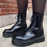 Jeffrey Campbell Black Sopas Lugged Platform Leather Combat Boot Photo 0