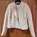 ZARA  Vegan Faux Leather Motorcycle Moto Zippered Jacket in Winter‎ White Size XL Photo 15