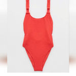 Aerie Crinkle Birthday Scoop Cheekiest One Piece Swimsuit XS Red Shimmer NWT Photo 9