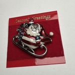 Santa’s American Flag Sleigh Santa Christmas Holiday Brooch Pin NWT Enamel Silver Photo 5