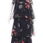Vintage 1970s Black Floral Sheered 2 Piece Tiered Ruffled Dress Size S/M Photo 0