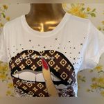 Rhinestone Graphic White and Brown Short Sleeve Tee size S Photo 2