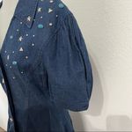 Vintage First Focus 90s Turquoise Star Studded Denim Peplum Dress Size 3/4 Blue Photo 7