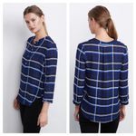 Amour Vert Plaid Odette Silk Blouse XS Blue Black Photo 1