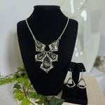 Boutique Silver with Smokey Grey Crystal Nwcklace and Earrings Set Photo 0