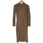ZARA  Shimmery Fitted Knit Long Sleeve Lined Midi Dress Mock Neck Stretch S Brown Photo 1