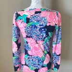 Lilly Pulitzer Aleah Top Shirt Floral Colorful Pink Blue Long Sleeve Small Photo 4