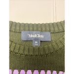 Modcloth  Olive Green Knit Puff Short Sleeve Sweater Light Purple Ribbon- Medium Photo 10