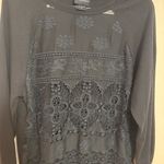 Liv Los Angeles Sweatshirt Long Sleeve Top Lace Eyelet Sheer Front Black Size XL Photo 1