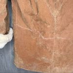 Copper collection leather faux fur lined jacket coat horn type buttons hooded sm Tan Photo 7