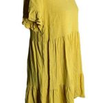 Susina Linen Blend Tiered Mini Dress M Yellow Short Sleeves Ruffle High Low Size M Photo 4