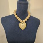 Statement Chunky Taupe Bead Necklace with Heart Pendant Tan Photo 5
