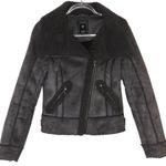 Guess Y2k Gray Suede Moto Jacket Winter Coat Faux Fur Lining Shearling Jacket XS Photo 2