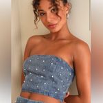 LuLus Glamorous Vibe Medium Wash Denim Two Piece Mini Dress in Size Medium Blue Photo 2