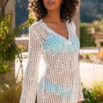 La Blanca Waverly Covers Crochet V-Neck Tunic Cover Up - Ivory,Size Medium, $129 Photo 0