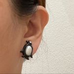 Vintage Faux Pearl Belly Penguin Earrings Black Photo 10