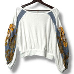 Free People  Women XS White Waffle Knit‎ Boho Patchwork Top Festival Art Romantic Photo 0