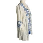 Solitaire Boho Cover Up Embroidered Tunic M White V Neck Lace Up Tassels Photo 5
