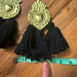 Gold and Black Heart Tassel Earrings with wool at the ends nwot Photo 2