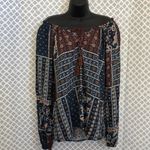 One The Land paisley teal brown‎ long sleeve peasant top womens size S Photo 1