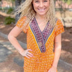 Heyson Women Orange Romper Size Medium NWT BOHO Photo 0