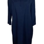 Tom and Linda Platt Dress Silk Button Up Sheath Shift Dress, Navy, Size Medium Photo 0