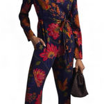 Farm Rio  x Anthropologie Long Sleeve Floral Jumpsuit Medium NWT Pockets Belted Photo 0