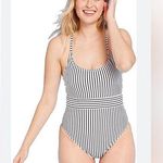 Shade & Shore  Women’s One Piece Swimsuit Black & White Striped Size XL Photo 0