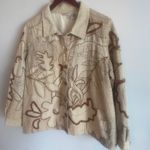 Laura Ashley  Silk Cotton Blend‎ Tan Neutral Floral Embroidery Jacket Size XL Photo 1