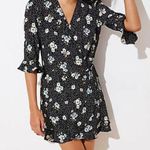 Loft Black Floral Print 3/4 Sleeve Wrap Romper Size 10 Photo 0