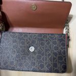 Calvin Klein Monogram Brown Leather Crossbody Shoulder Bag Chain Strap Photo 4