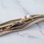 Cuff Bracelet Neutral Tones with Gold Tone & Faux Pearls Photo 12