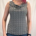 Liz Claiborne  Women's Cowl Neck Sleeveless Blouse White Black Tan M Med Medium Photo 0