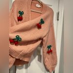 NWT Luna + Ivy Anthropologie Size S Pink Knit Cardigan 3D Appliqué Cherries Photo 5