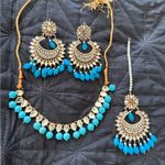 Indian Pakistani Gold and Blue Jewelry Set Photo 0