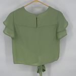 She & Sky She + Sky Womens Crop Ruffled Tiered Short Sleeve Blouse Tie Front Green Small Photo 4