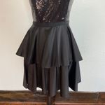 Armani Exchange Solid Black Sequin Satin Peplum Cocktail Dress Photo 2